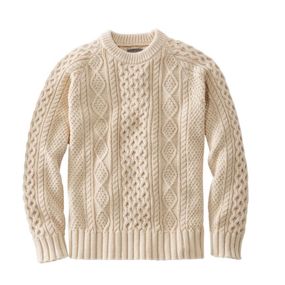 L.L. Bean Cream Crewneck Sweater cottage grandpa fisherman men women - Picture 1 of 6